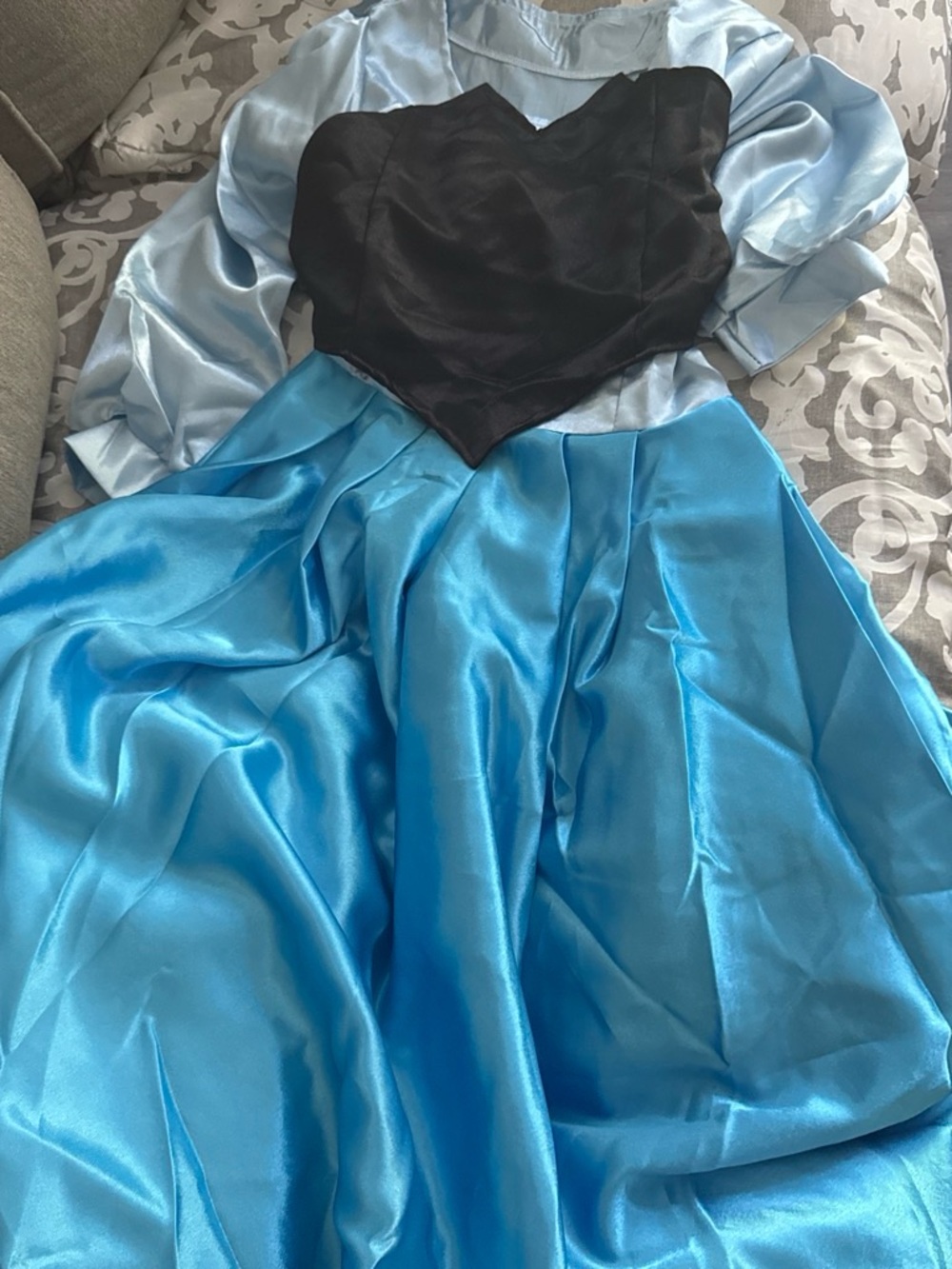 Blue Satin Princess women  Costume Dress with Black Bodice